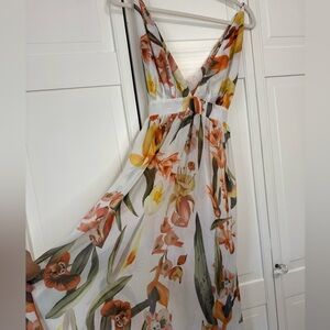Tropical Floral Maxi Dress with V-Neck